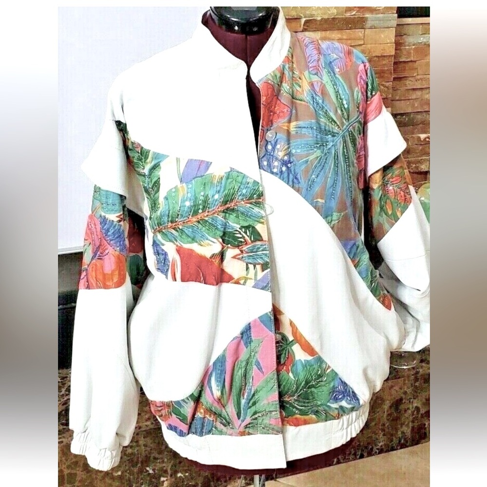 Judith Ann Creations Vintage 80's Floral Sequins Bomber Jacket